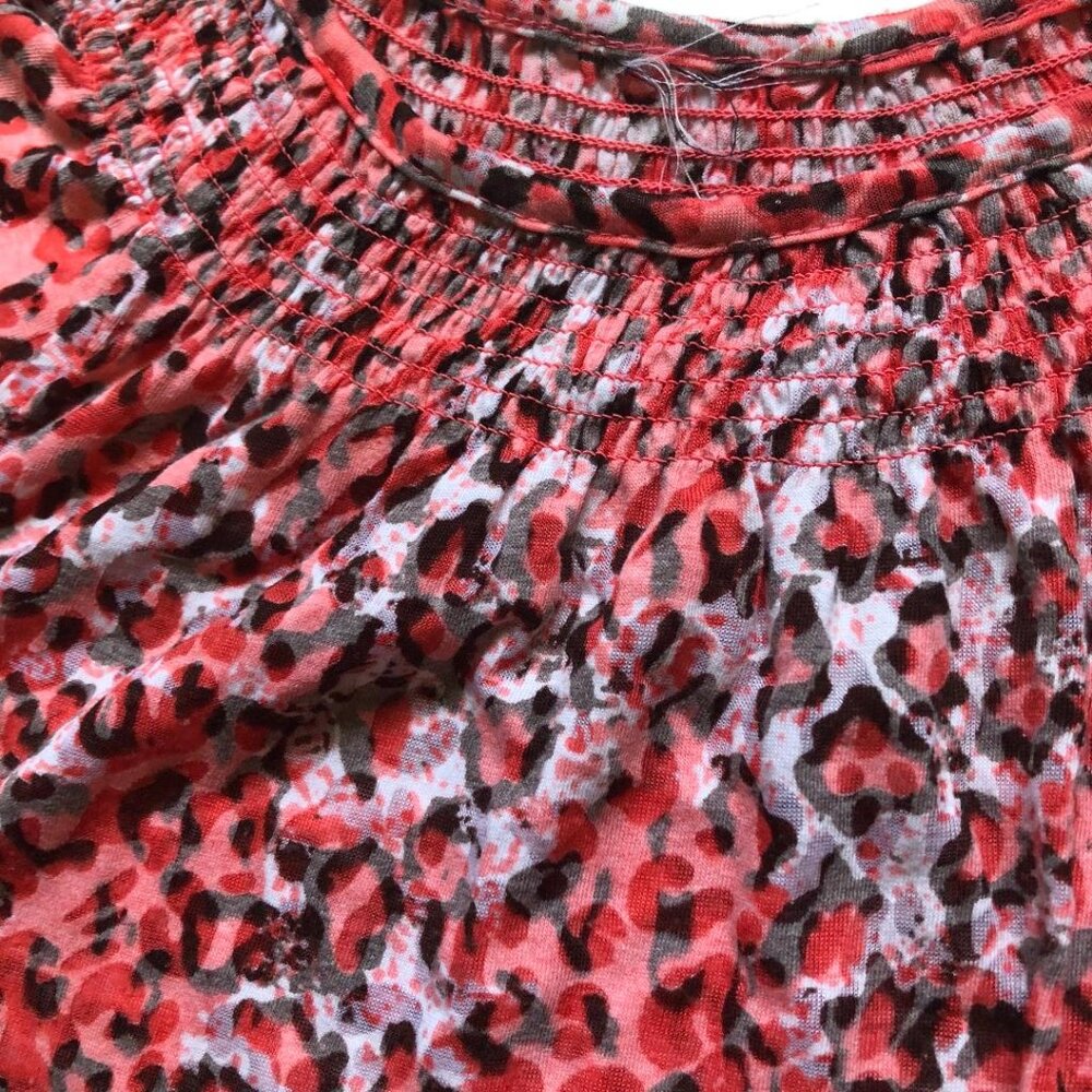 Sheer, Leopard Print, Cotton Blend Blouse, Sz Large, Salmon/Peach Orange, White - Picture 3 of 5